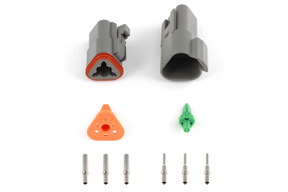 Plug and Pins Only - Matching Set of Deutsch DT-3 Connectors  (DT06-3S + DT04-3P) - ( 13 Amp)