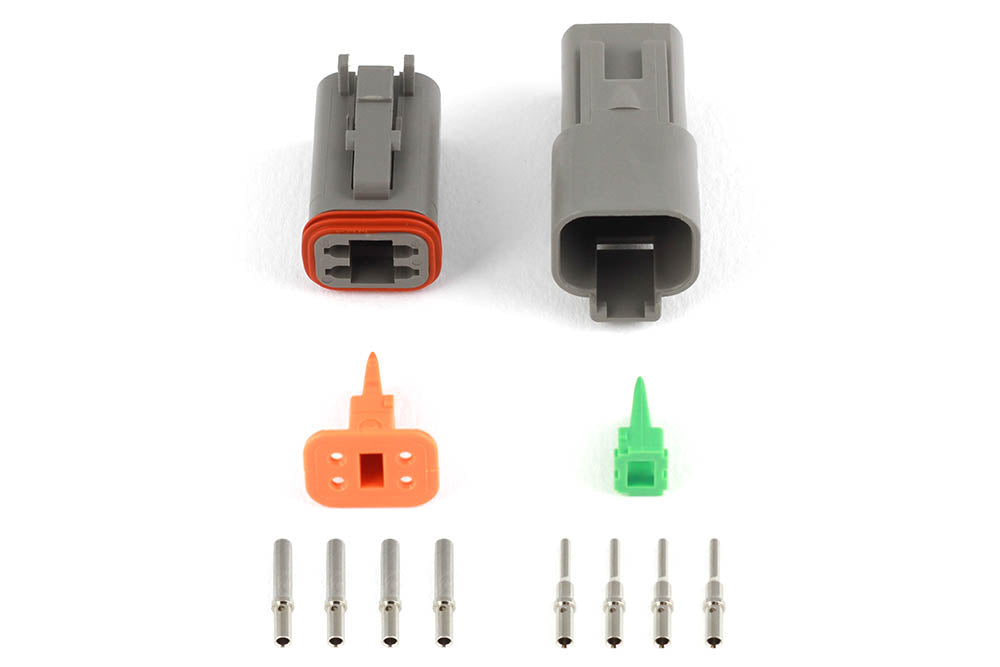 Plug and Pins Only - Matching Set of Deutsch DT-4 Connectors  (DT06-4S + DT04-4P) - ( 13 Amp)